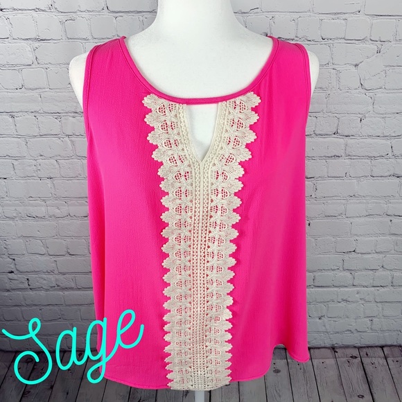 Sage Tops - Sage Bright Hot Pink & Cream Crochet Center Tank